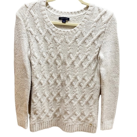 Tommy Hilfiger Ivory Cotton blend Textured Knit Crew Neck Sweater Sz S - Picture 1 of 9
